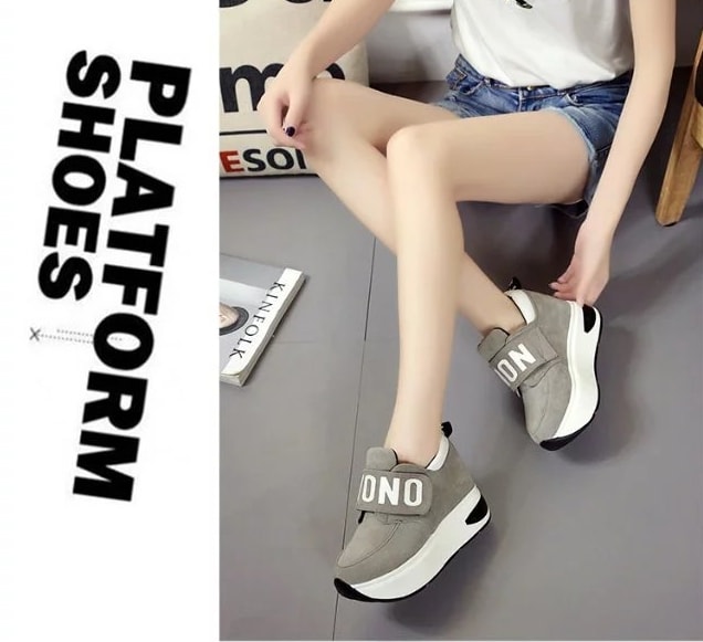 Gray Velcro Casual Muffin Shoes Import