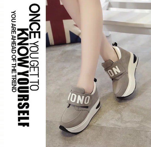 Gray Velcro Casual Muffin Shoes Import