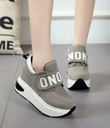 Gray Velcro Casual Muffin Shoes Import