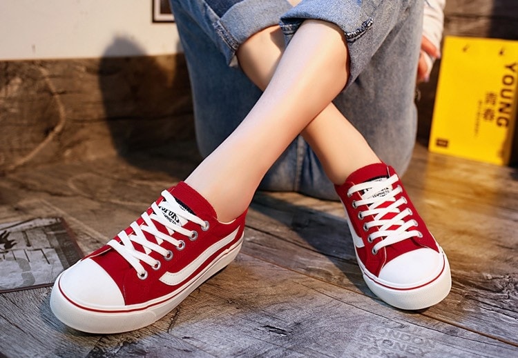 Red Casual Canvas Shoes Import