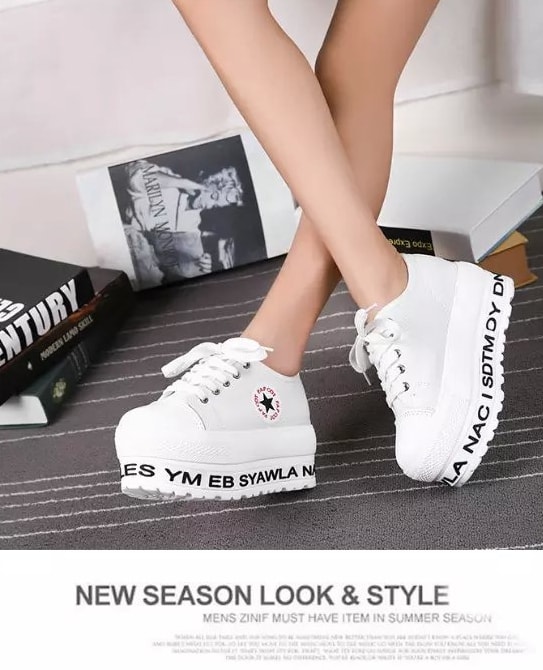 White Alphabet Canvas Shoes Import