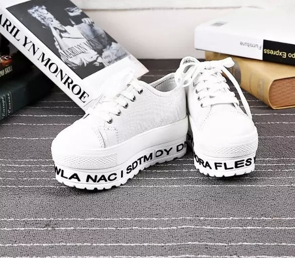 White Alphabet Canvas Shoes Import