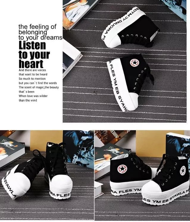 Black Alphabet Canvas Shoes Import