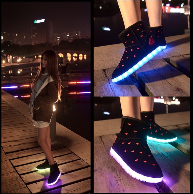 Black Lips Pattern LED Boots Import - Female