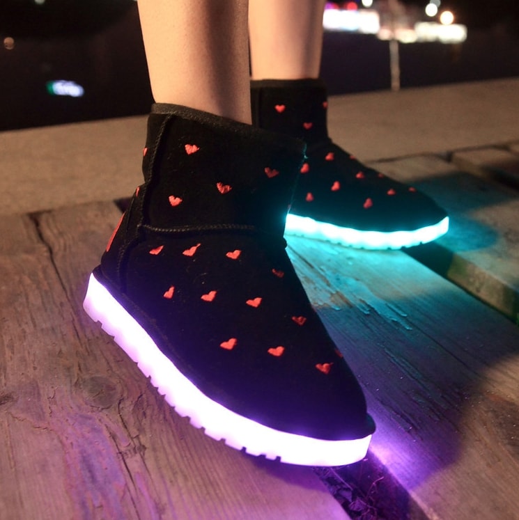 Black Lips Pattern LED Boots Import - Female