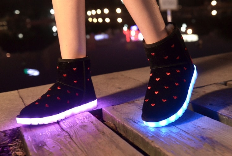 Black Lips Pattern LED Boots Import - Female