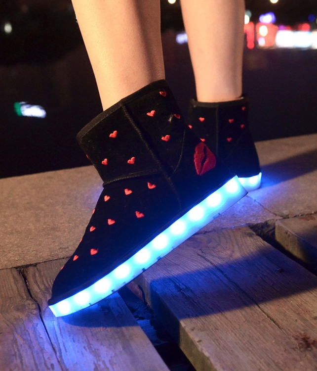 Black Lips Pattern LED Boots Import - Female