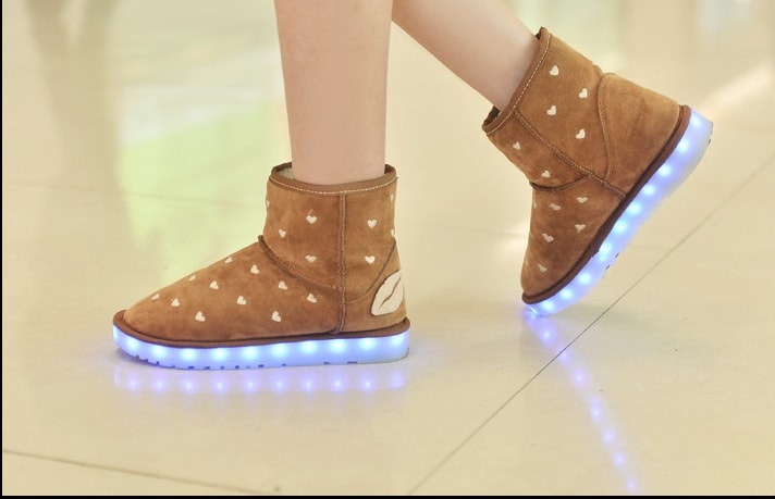 Beige Lips Pattern LED Boots Import - Female