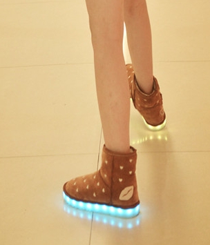 Beige Lips Pattern LED Boots Import - Female