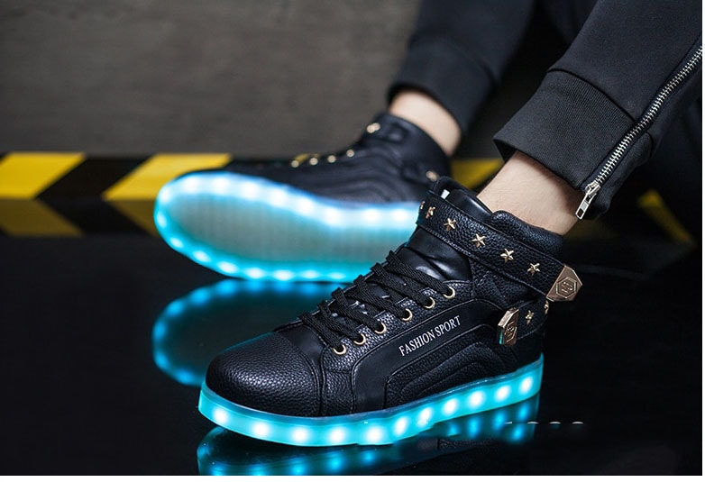 Black High Top Metal LED Shoes - Unisex Adult