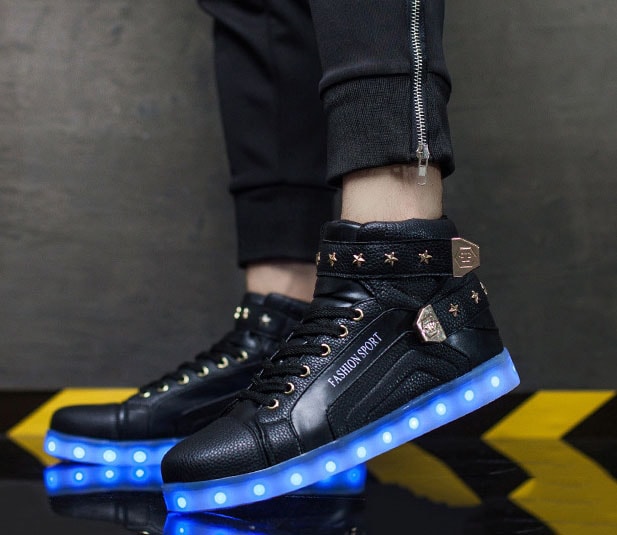 Black High Top Metal LED Shoes - Unisex Adult