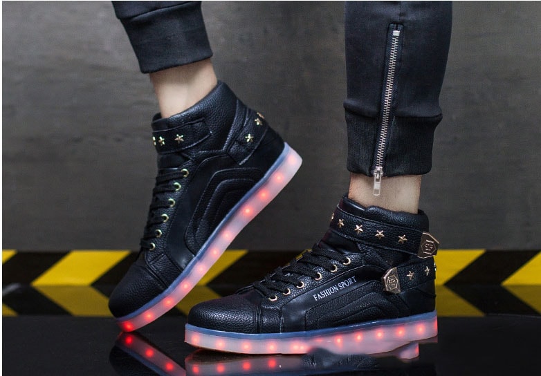 Black High Top Metal LED Shoes - Unisex Adult