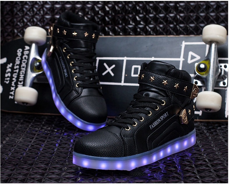 Black High Top Metal LED Shoes - Unisex Adult