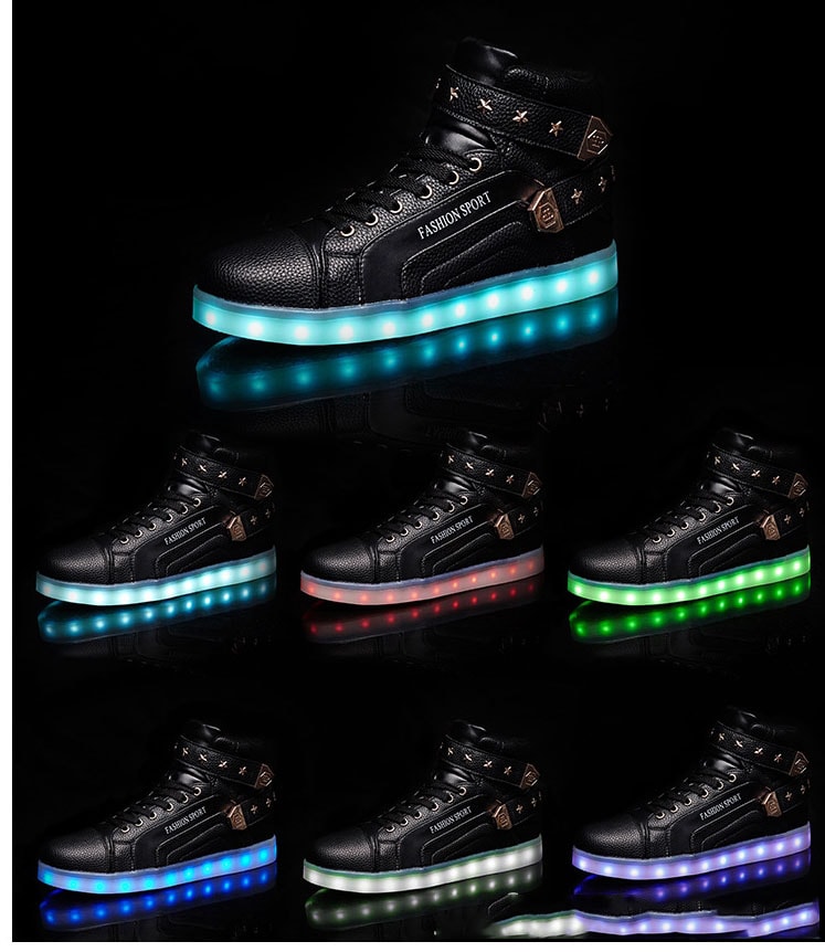 Black High Top Metal LED Shoes - Unisex Adult