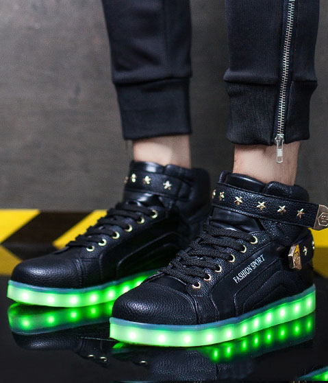 Black High Top Metal LED Shoes - Unisex Adult