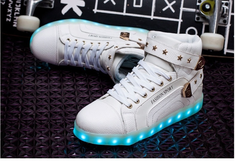 White High Top Metal LED Shoes - Unisex Adult