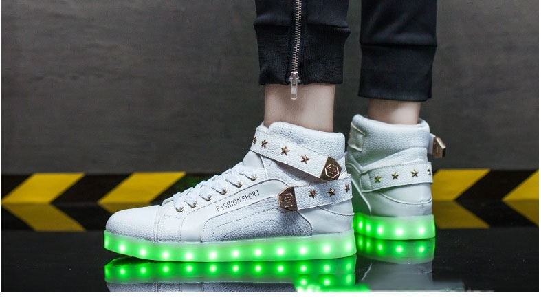 White High Top Metal LED Shoes - Unisex Adult