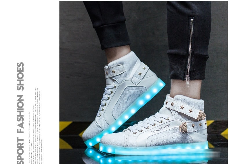 White High Top Metal LED Shoes - Unisex Adult