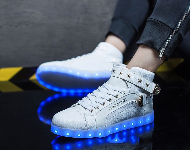 White High Top Metal LED Shoes - Unisex Adult