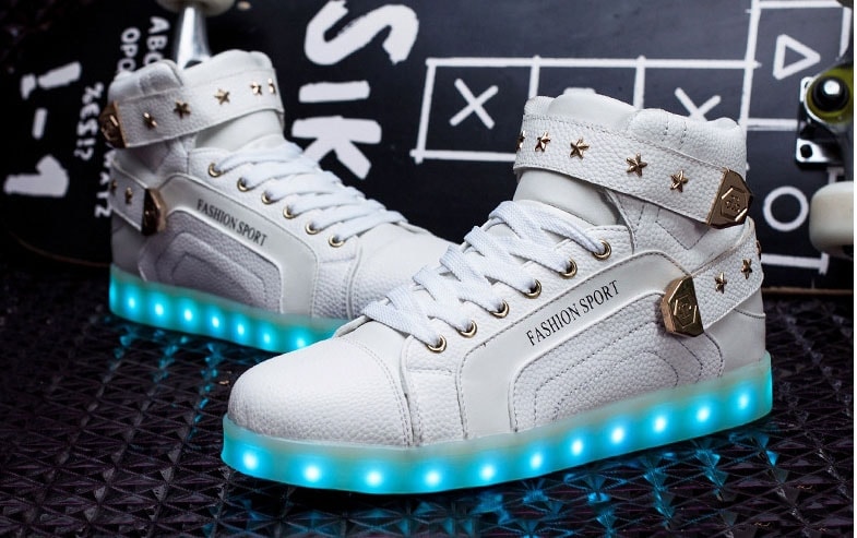 White High Top Metal LED Shoes - Unisex Adult