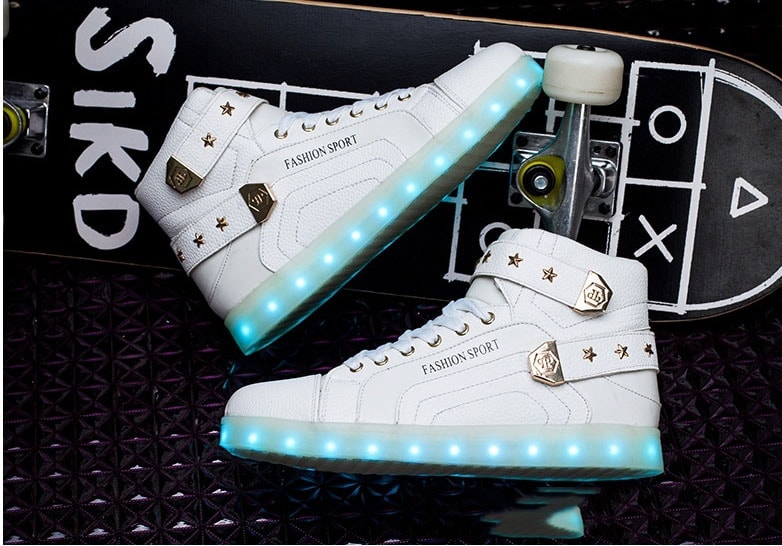 White High Top Metal LED Shoes - Unisex Adult