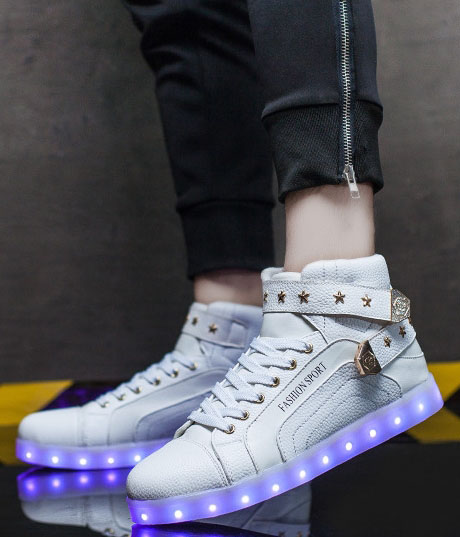 White High Top Metal LED Shoes - Unisex Adult