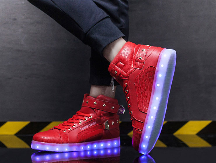 Red High Top Metal LED Shoes - Unisex Adult