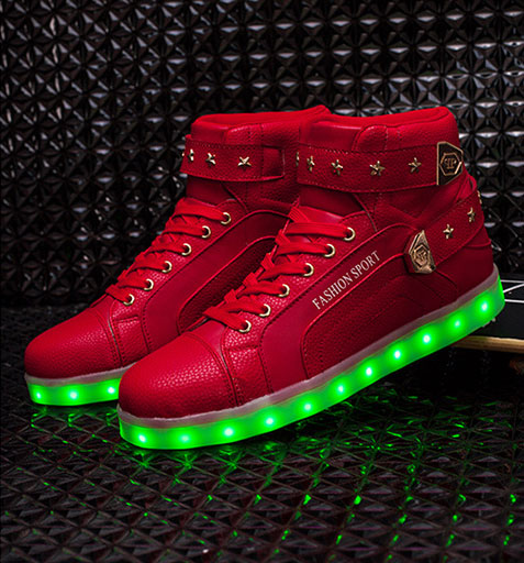 Red High Top Metal LED Shoes - Unisex Adult