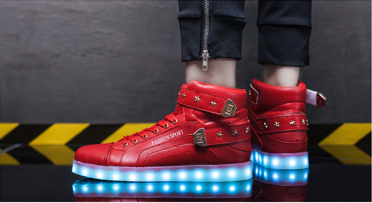 Red High Top Metal LED Shoes - Unisex Adult