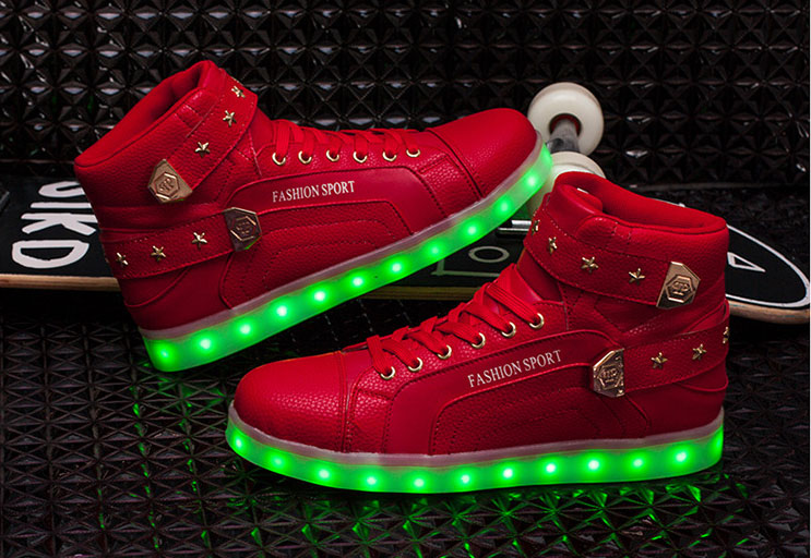 Red High Top Metal LED Shoes - Unisex Adult