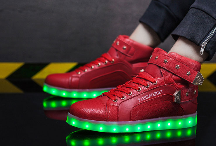 Red High Top Metal LED Shoes - Unisex Adult