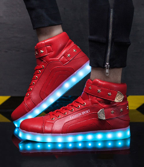 Red High Top Metal LED Shoes - Unisex Adult