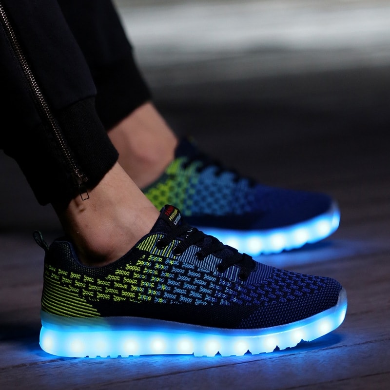 Blue & Green Casual Sport Led Shoes - Male