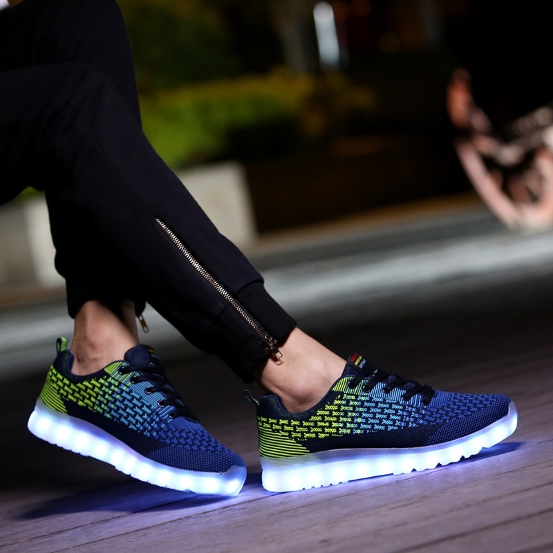 Blue & Green Casual Sport Led Shoes - Male