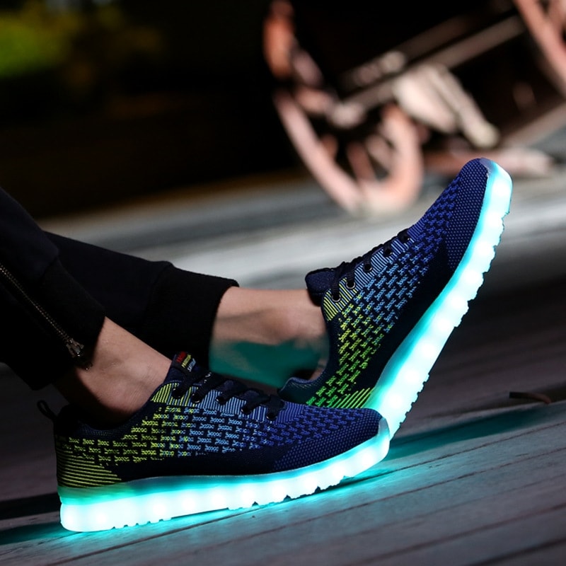 Blue & Green Casual Sport Led Shoes - Male