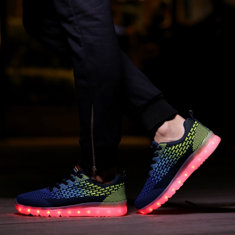 Blue & Green Casual Sport Led Shoes - Male