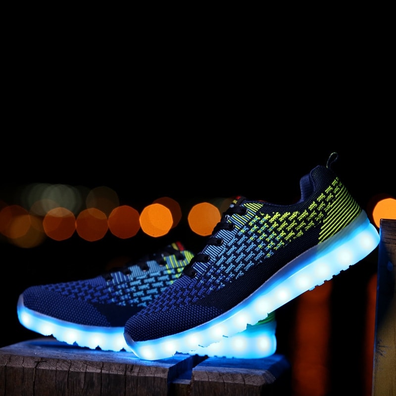 Blue & Green Casual Sport Led Shoes - Male