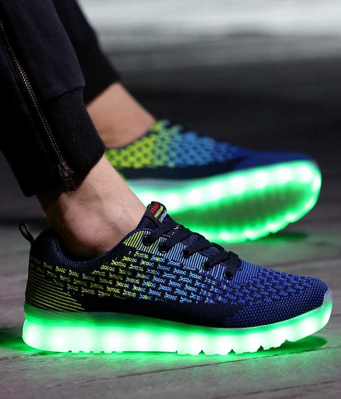 Blue & Green Casual Sport Led Shoes - Male