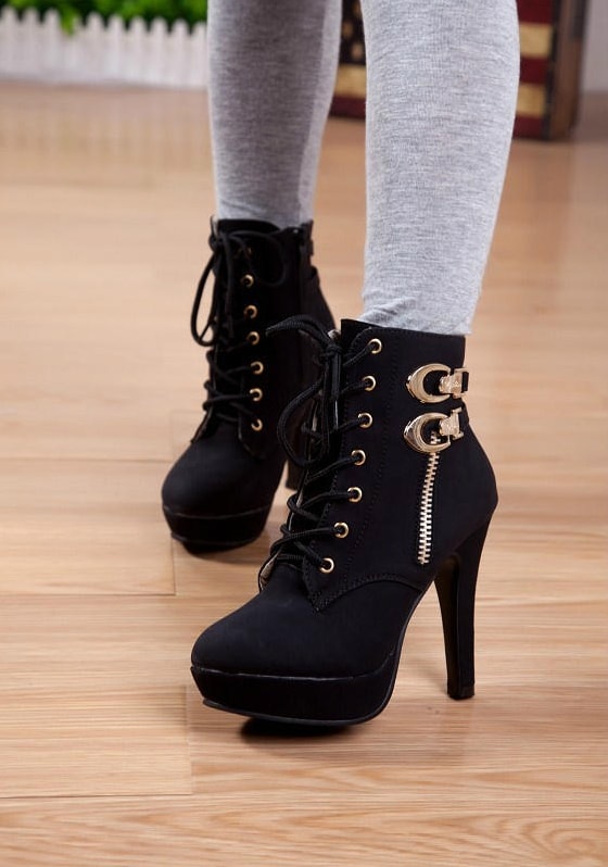 Black Suede High Heel Ankle Boot