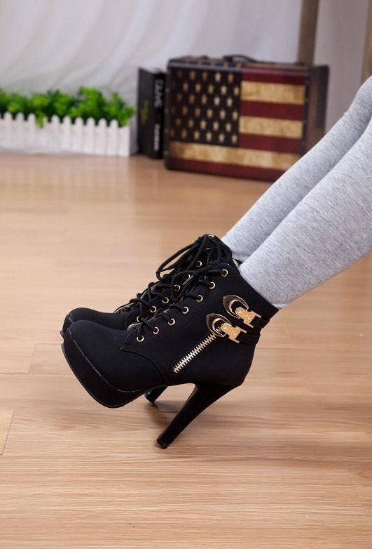 Black Suede High Heel Ankle Boot