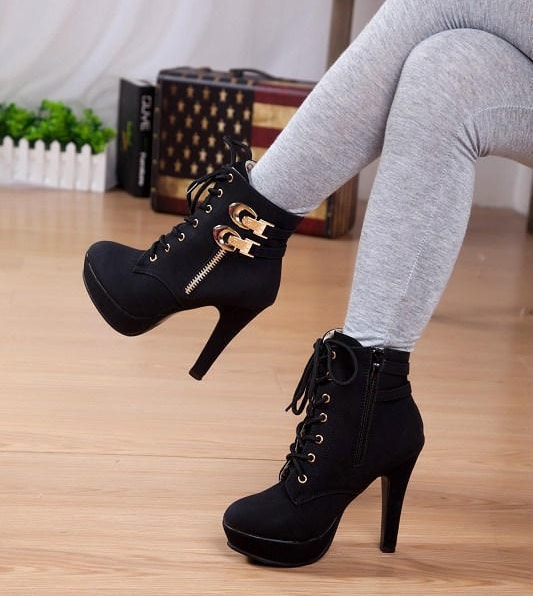 Black Suede High Heel Ankle Boot