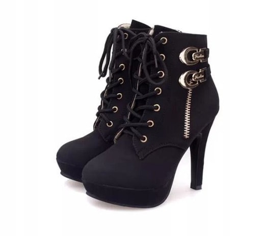 Black Suede High Heel Ankle Boot