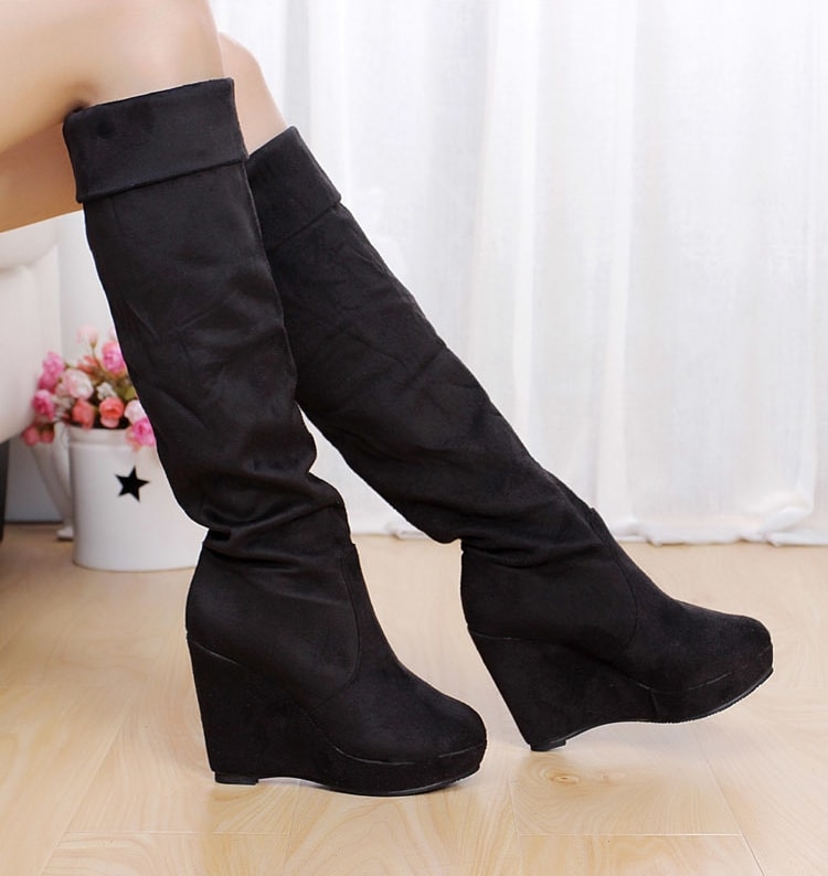 Black High Wedges Boots Import