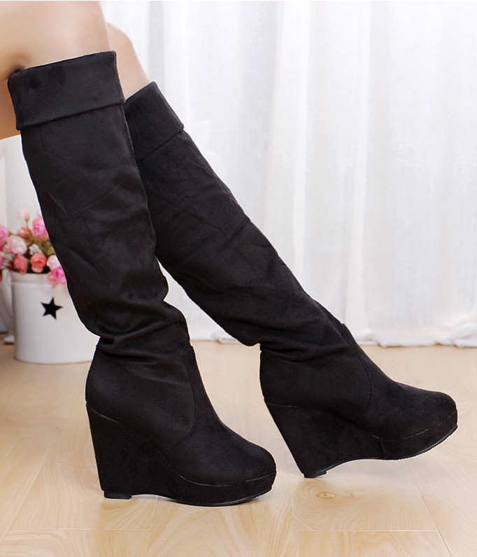 Black High Wedges Boots Import