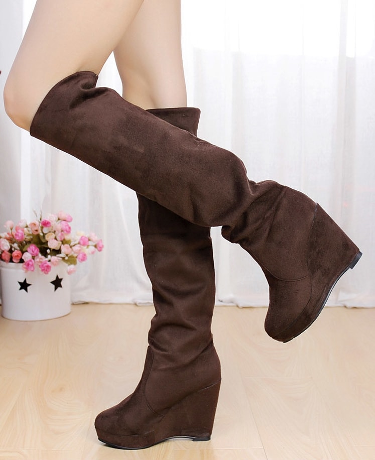 Brown High Wedges Boots Import