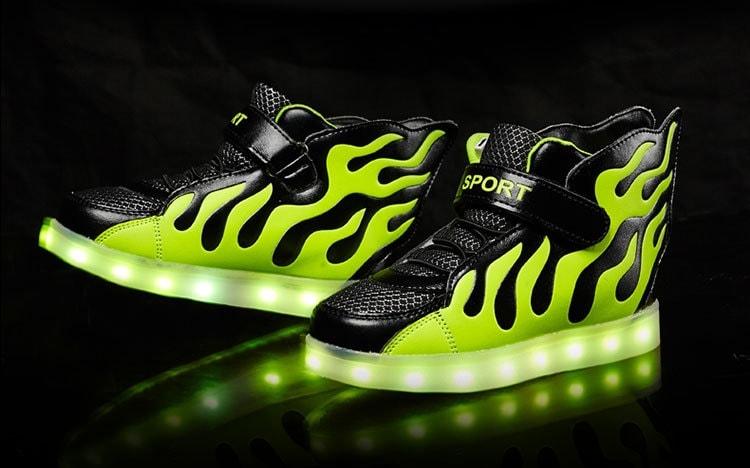 Black Blazing Fire Sport LED Shoes - Kids