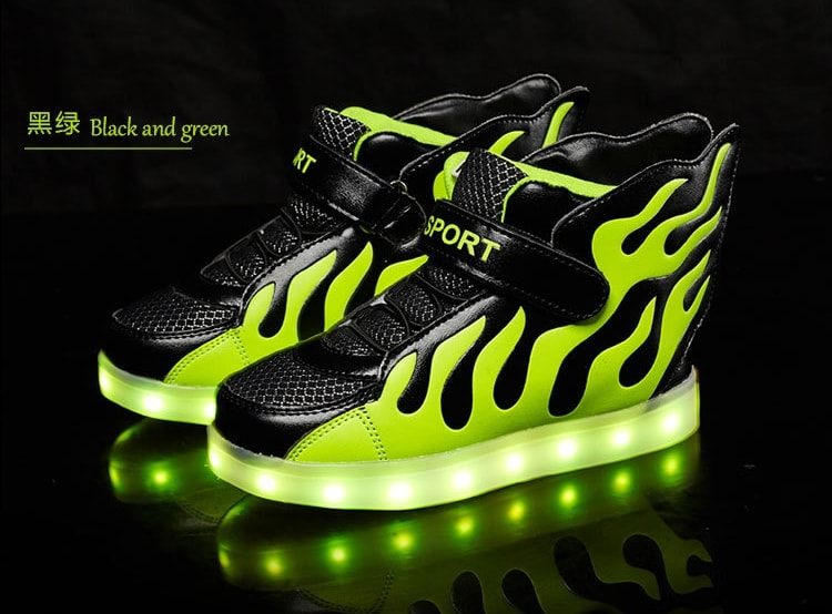 Black Blazing Fire Sport LED Shoes - Kids