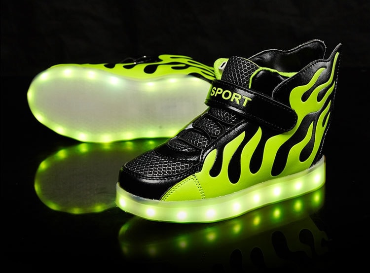 Black Blazing Fire Sport LED Shoes - Kids