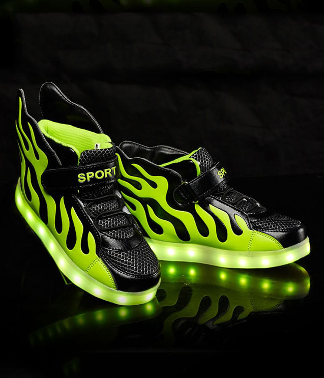 Black Blazing Fire Sport LED Shoes - Kids