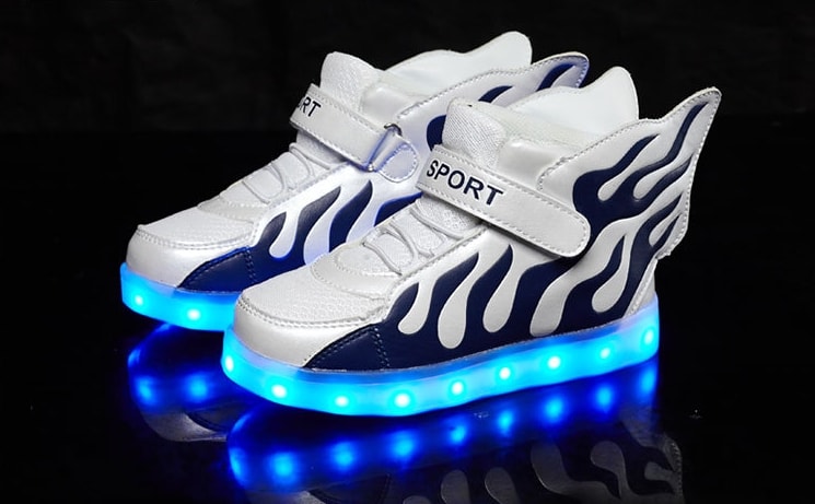 White Blazing Fire Sport LED Shoes - Kids